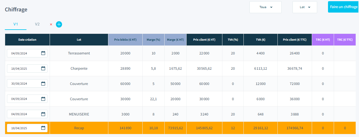 Module chiffrage pour maître d'œuvre